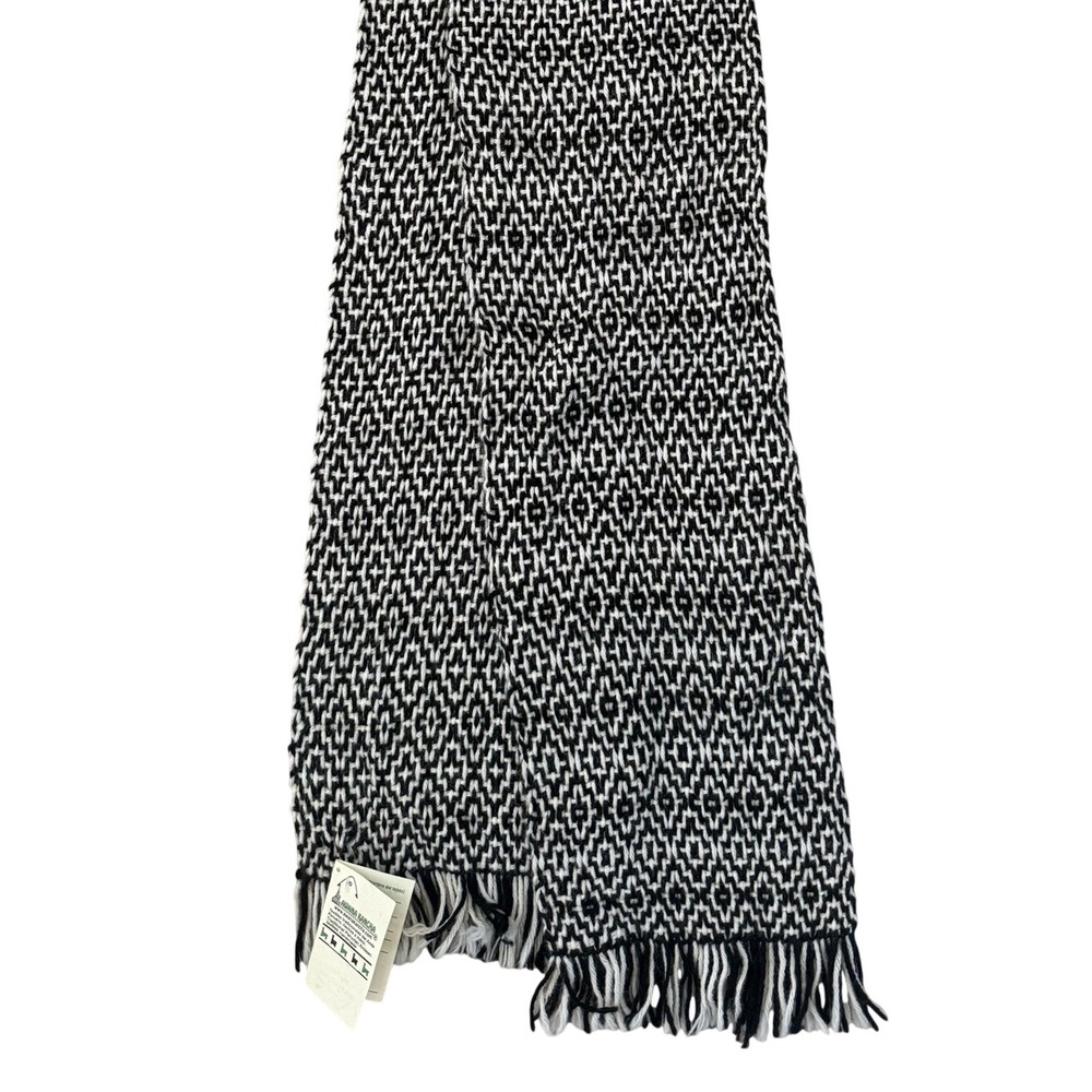 Awana Kancha Baby Alpaca Scarf Handmade Peruvian Geometric Black White Fringe